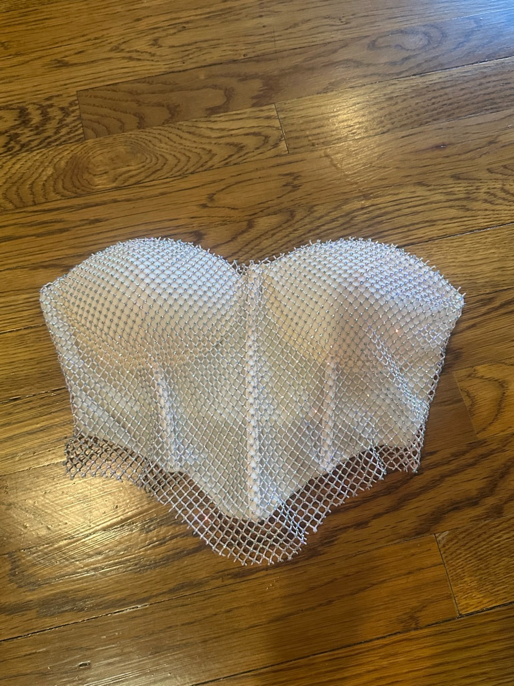 AKIRA Pink Rhinestone Mesh Bustier Top Size Small